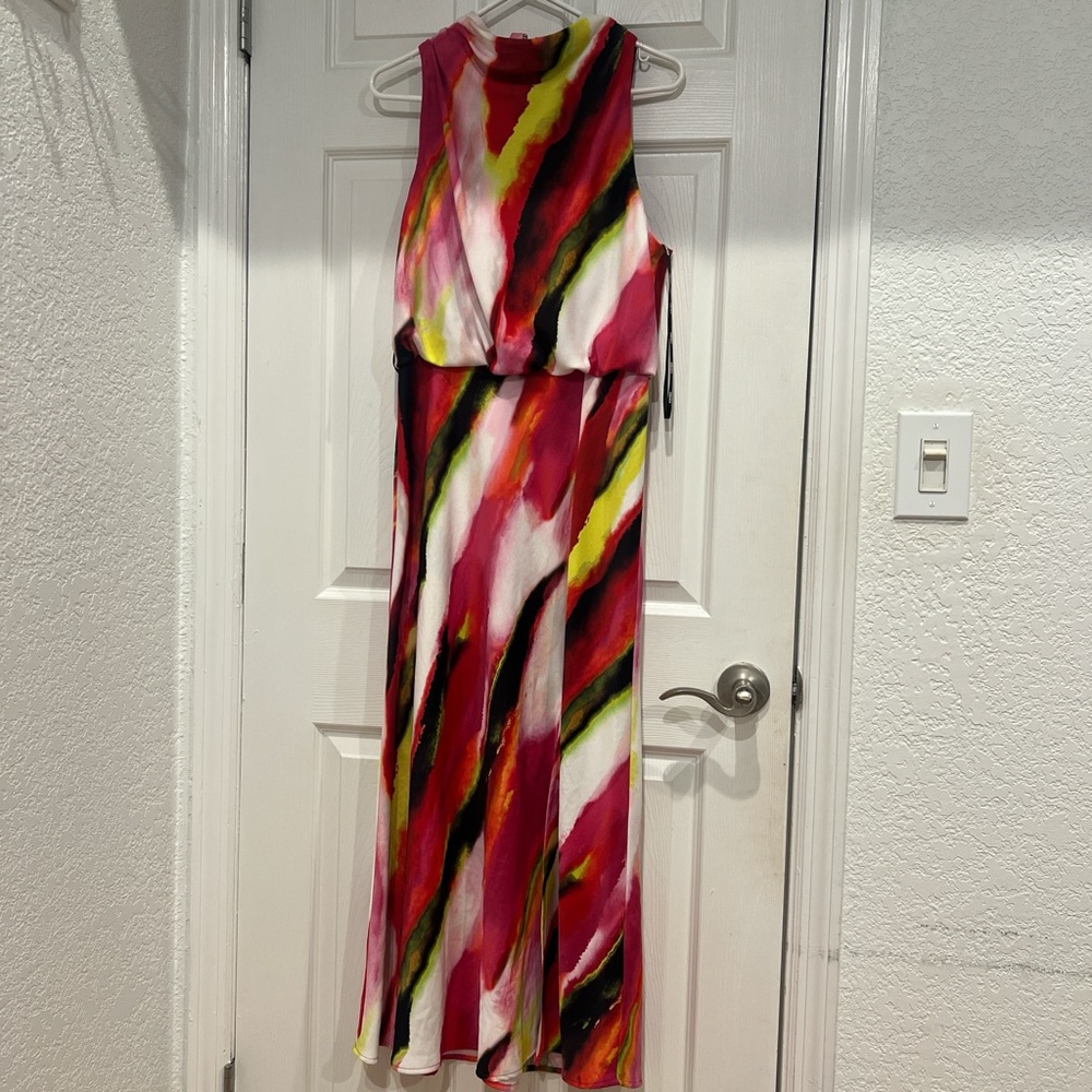 DKNY Bold Red and Pink Sleeveless dress